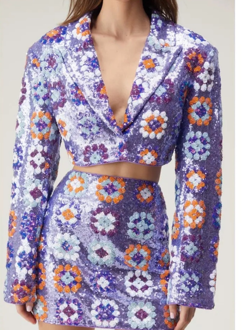 NASTY GAL // 70s Floral Sequin Crop Blazer